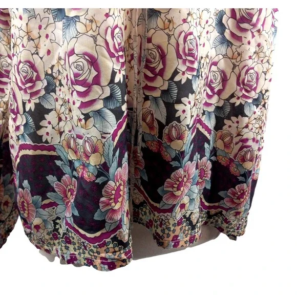 Gerard Darel Plum and Teal on Cream Silk Floral Tunic Blouse Size Small EUC - Picture 7 of 13